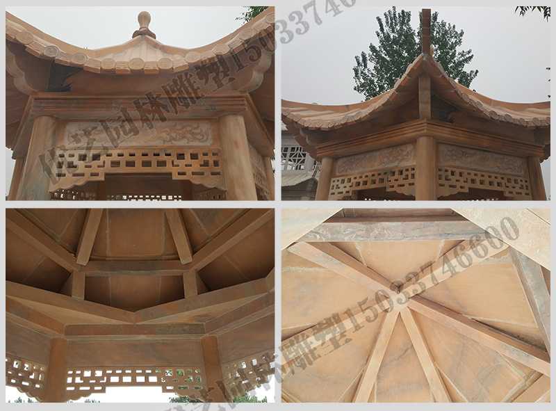 中式大理石涼亭，石雕六角亭子細節(jié)圖，定制中式景觀涼亭