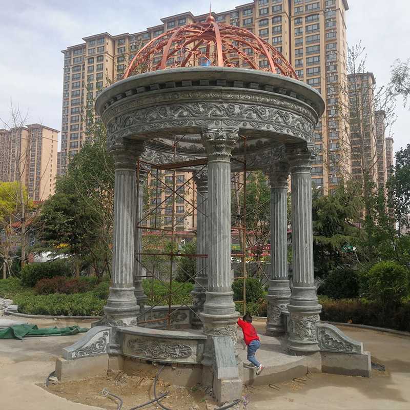 景觀涼亭廠家，園林小區(qū)景觀亭子，大理石石材涼亭
