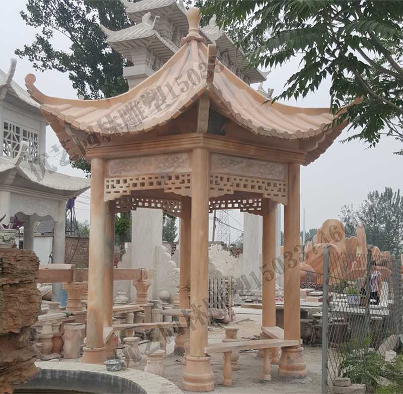 中式大理石涼亭，石雕景觀亭子，石雕六角亭子廠家