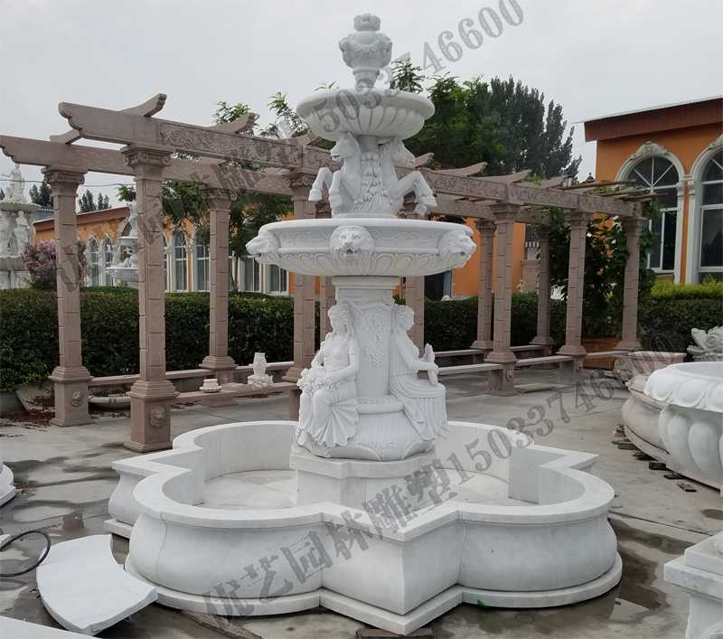 大理石噴泉，歐式人物動物噴泉，室外景觀噴泉定制