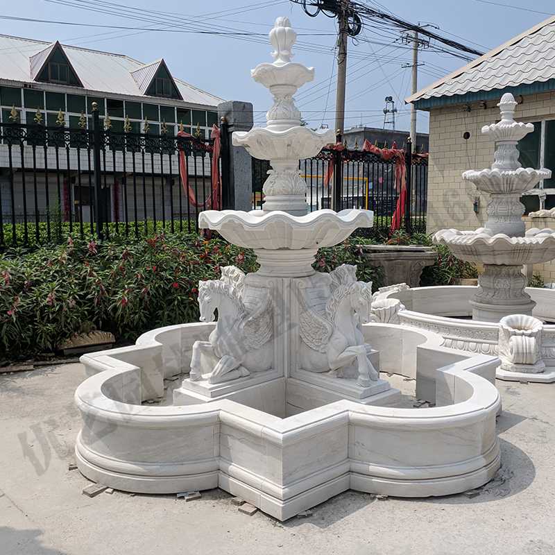 景觀雕塑定制，石雕噴泉廠家，歐式白馬石雕噴泉